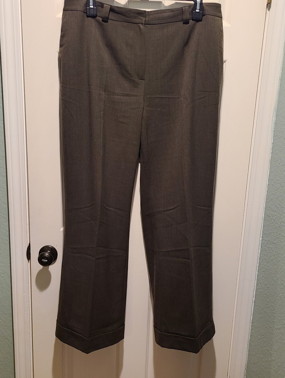 High-waisted wide-leg cuffed wool trousers